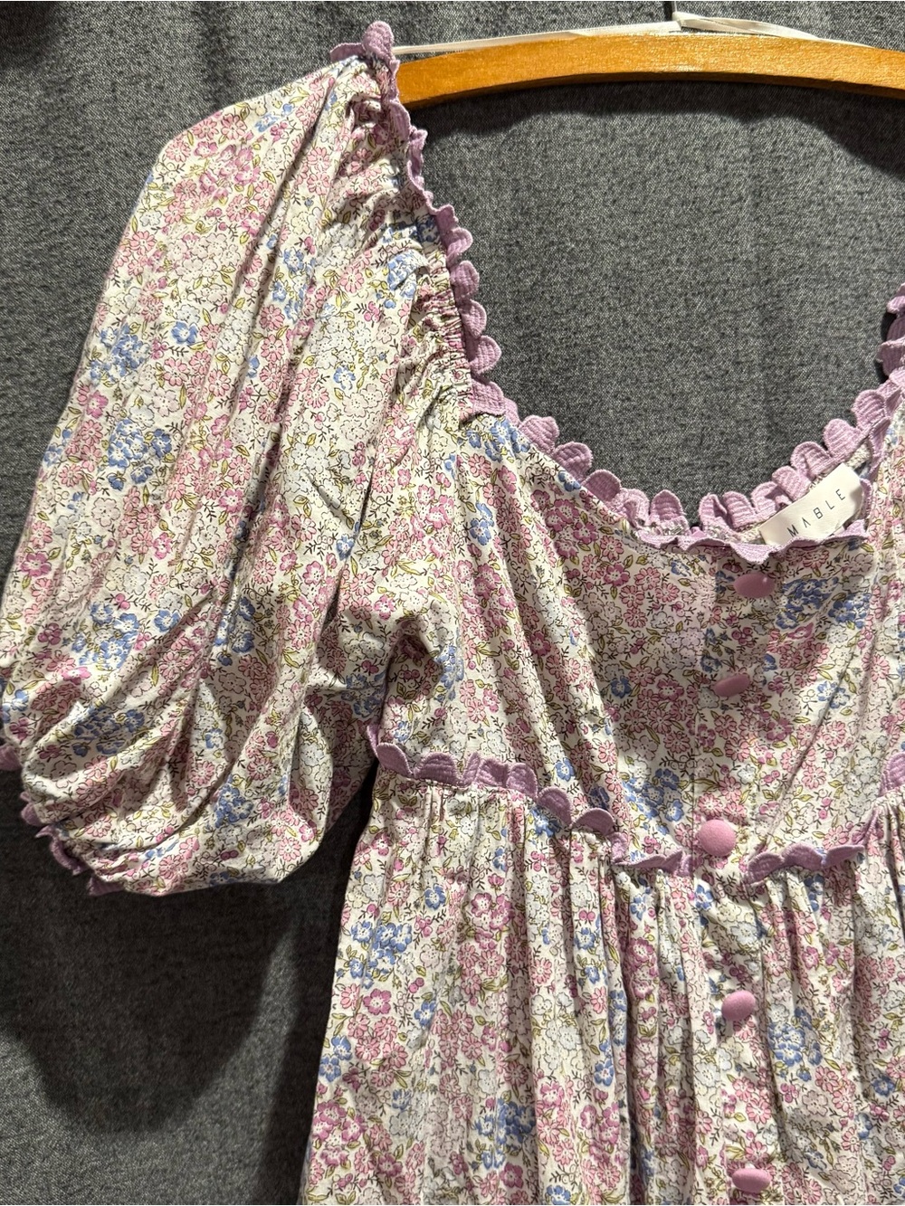 Mable S Small Angelina Lace Floral Lavender Dress Puff Sleeve Babydoll